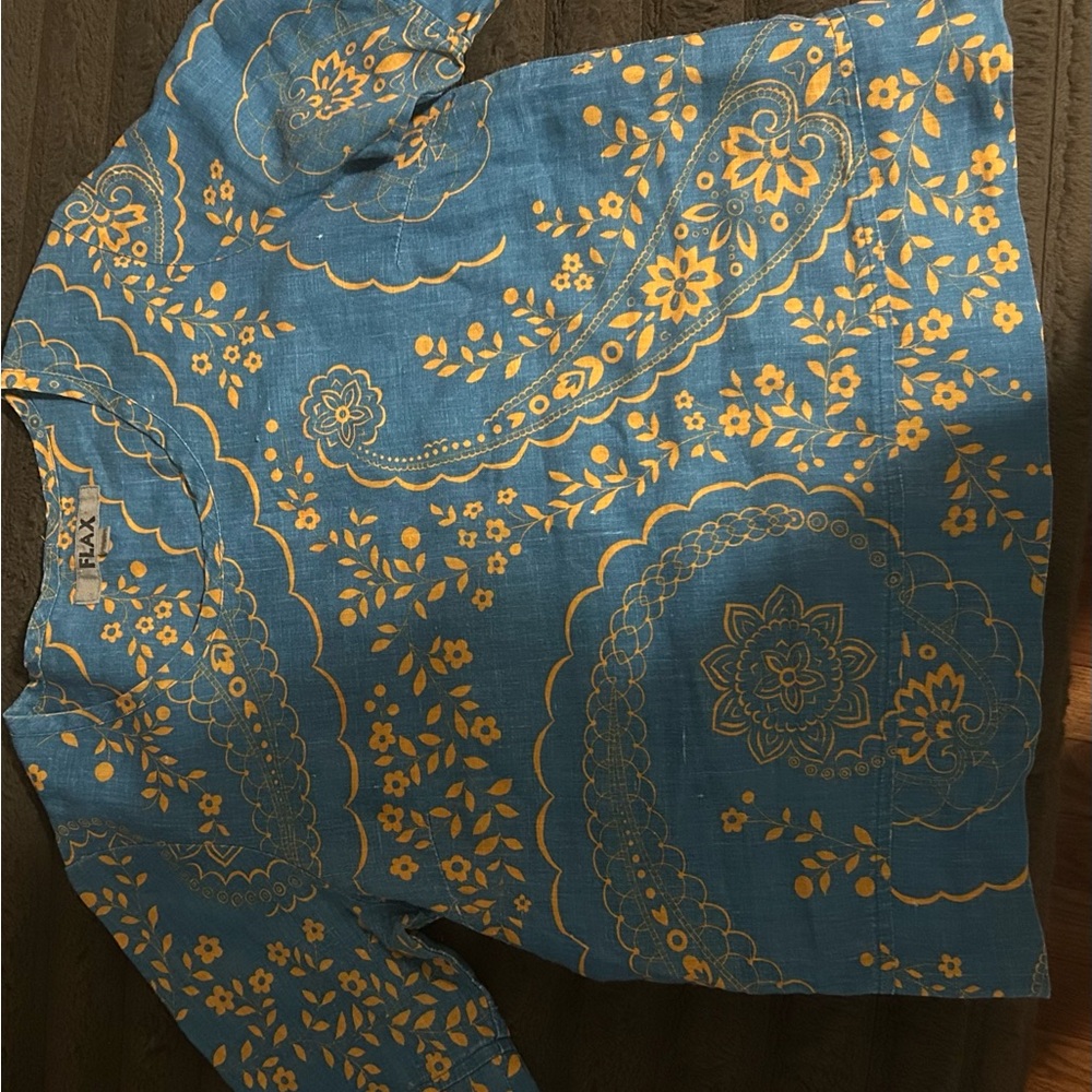 Flax Blue and Yellow Short Sleeve Top